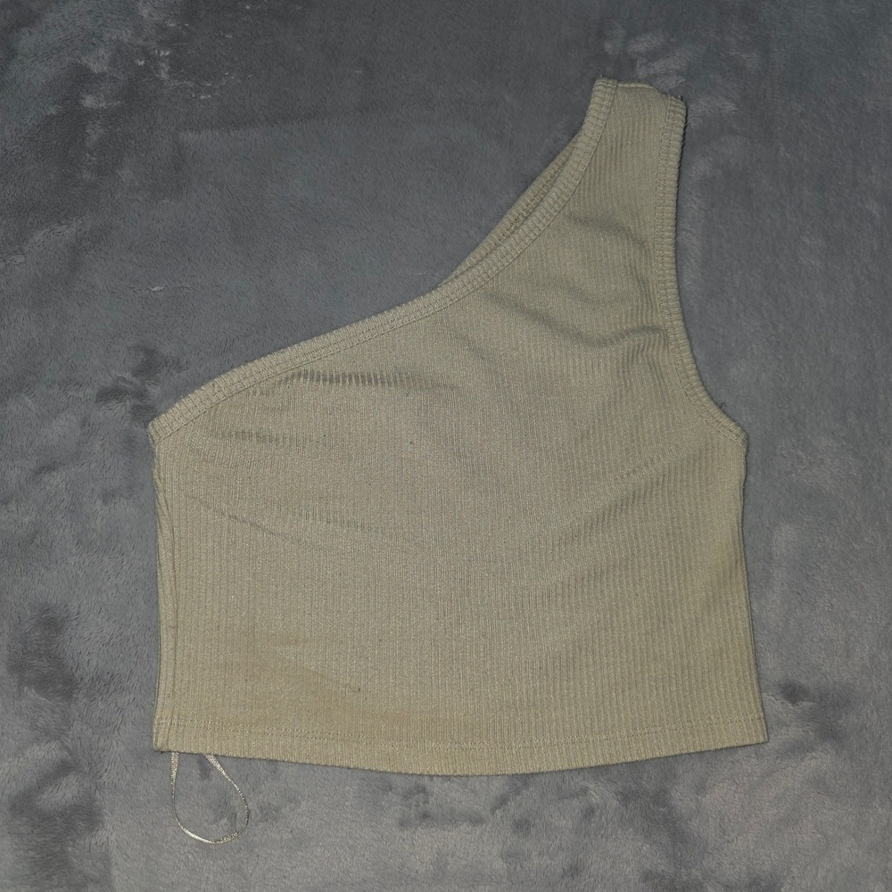 Reformation One Shoulder Ribbed Tank Top Beige XS Asymmetrical Crop